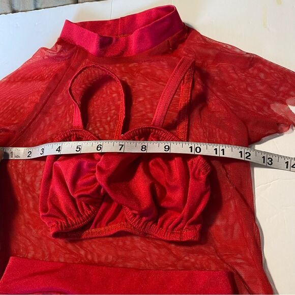 Kelle solo red 3 piece mesh sheer dress leotard Dance Costume MC-Medium child - Picture 8 of 9